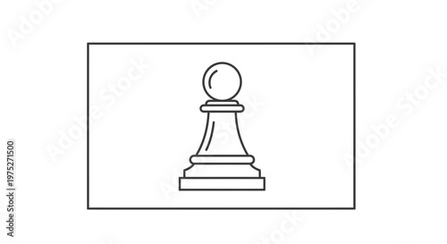 Chess Pawn Icon, Minimalist Line Art, Strategy Game Piece, Isolated White Background