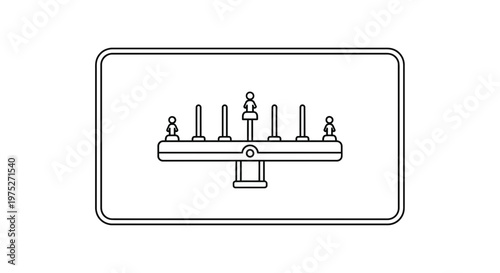 Children's Playground Carousel with Figures and Poles, Line Art Icon