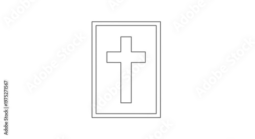 Christian Cross Symbol on Rectangular Outline, Religious Icon, Faith and Spirituality