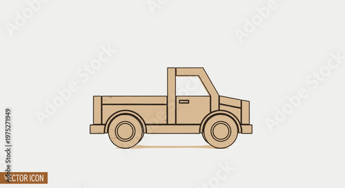 Cardboard Pickup Truck Icon, Vector Illustration, Simple Design
