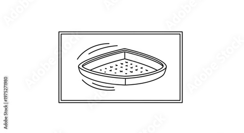 Cat Litter Box Icon: Simple Line Art of a Triangular Litter Tray with Pellets