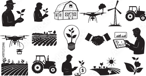 Agricultural Technology and Farming Concepts in Black and White