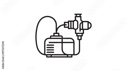 Black Line Drawing of Air Compressor with Hose