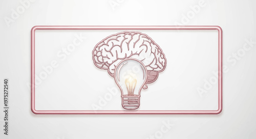 Brain with glowing light bulb inside, symbolizing idea, innovation, and intelligence