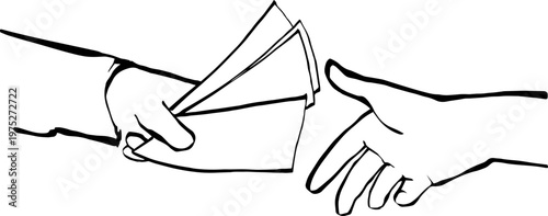 Hands exchanging money bills and money bag vector illustration.