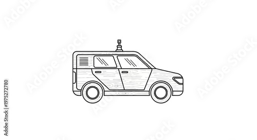 Autonomous Vehicle Sketch - Self-Driving Car with Sensors