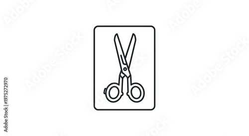 Black and White Icon of Scissors in a Rectangle Frame