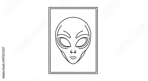 Alien Head Outline Icon, Extraterrestrial Face Symbol, UFO Mystery Concept