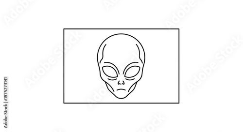 Alien Head Outline Icon, Extraterrestrial Face Symbol, UFO Concept Art