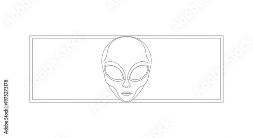 Alien Head Silhouette in Rectangle Frame - Extraterrestrial Symbol