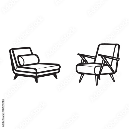 Modern chair and chaise lounge illustration
