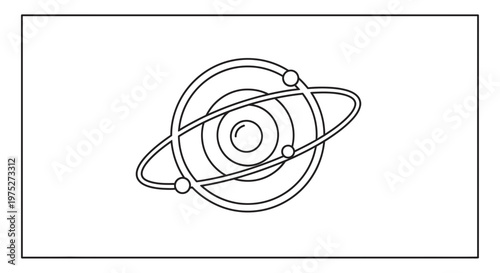 Atomic Structure Icon: Abstract Nucleus with Orbiting Electrons, Science and Technology Concept