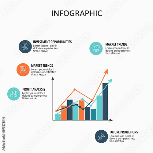 Professional business infographic vector illustration showing growth trends investment opportunities and future projections for corporate strategy and financial data analysis reports