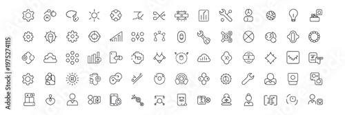 setup and settings editable line icon collection, vector illustration for configuration, system control and interface design projects.