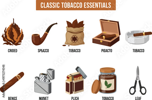 Classic tobacco essentials A collection of vintage smoking accessories and tobacco products for enthusiasts