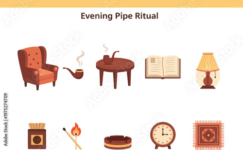 Cozy Evening Rituals Unwind with a Pipe, Book, and Warm Lamp Light