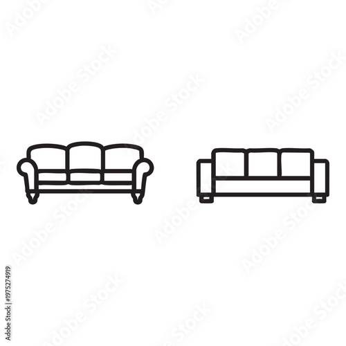 Two simple line drawings of sofas side by side