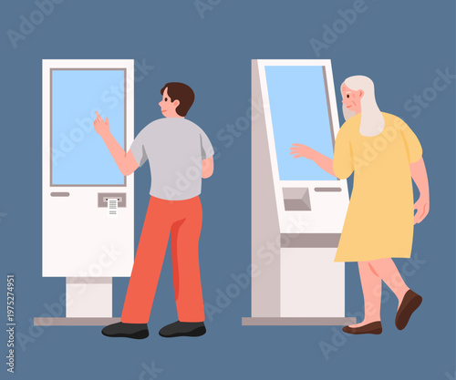 People using a self-service kiosk