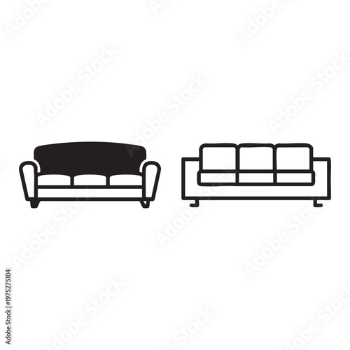 Monochrome line art featuring two living room couches