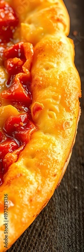 Pizza crust edge, golden brown and crispy, close-up detail, food photography element,  graphic,  graphic element