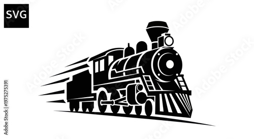 Vintage Steam Locomotive Vector Illustration - Fast Train Silhouette
