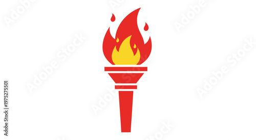 Burning Torch Icon with Red and Yellow Flames, Symbol of Light and Inspiration