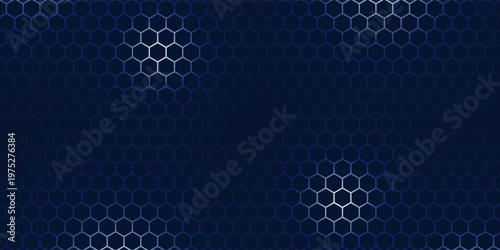 Abstract hexagon pattern background - futuristic sci fi honeycomb grid, glowing blue neon lines on dark. Geometric vector graphic design for digital interfaces, HUD displays and gaming backdrops.