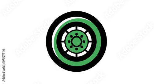 Green and Black Car Wheel Rim Icon, Automotive Service, Transportation Concept