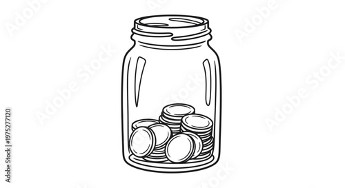 Hand-drawn illustration of coins in a glass jar, representing savings and finance