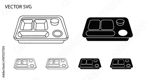 Meal Tray Set: Line Art and Silhouette Vector Graphics