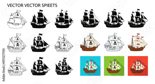 Pirate Ship Collection: Vector Illustrations of Sailing Vessels