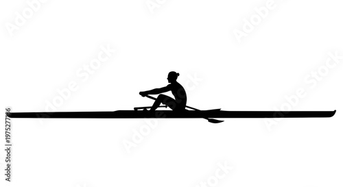 Silhouette of a female rower in a scull on white background