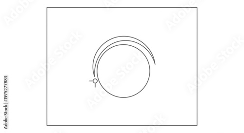 Abstract circular graphic design with crescent moon and orbital path