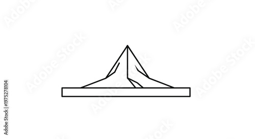 Abstract geometric mountain peak icon on white background, minimalist line art symbol