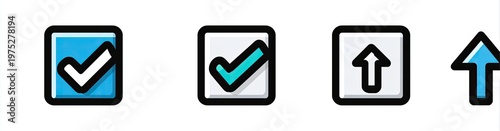 Free Download A row of four cartoon square icons featuring checkmarks and upward pointing arrows - GFXLoad