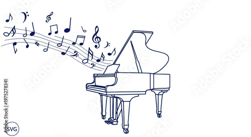 Grand Piano Music Notes Illustration