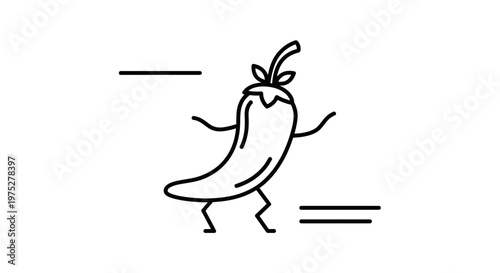 Dancing Chili Pepper Character with Motion Lines