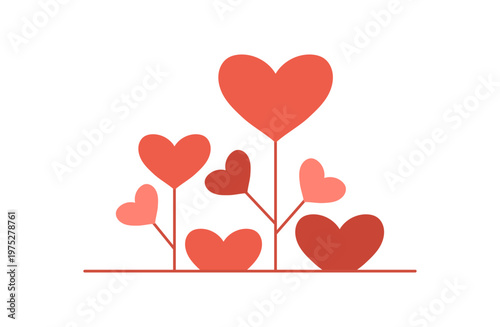 Charity heart tree with red background accent and simple support concept. Love as donation symbol and heart as give sign show philanthropy help idea. Abstract donate icon useful for charity or