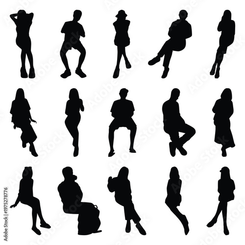 Vector collection set of sitting people silhouettes.