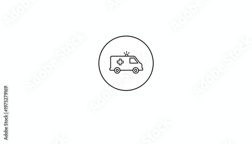 Ambulance icon in a circle, emergency medical service vehicle, healthcare symbol