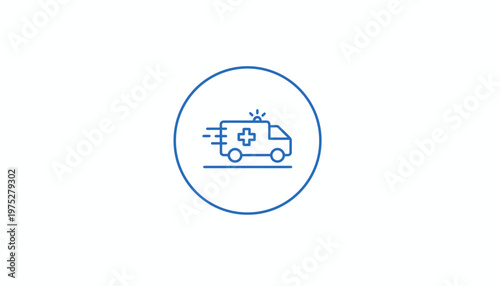 Ambulance icon with speed lines in a circle, emergency medical transport symbol
