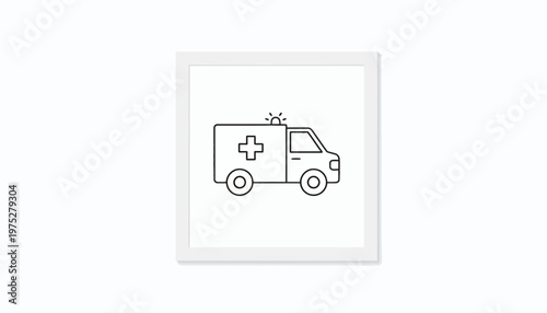 Ambulance icon, emergency medical service vehicle, health care symbol, clean line art