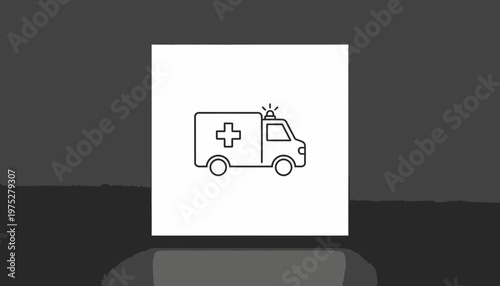 Ambulance icon, emergency medical service vehicle, healthcare symbol, clean line art