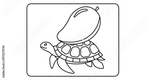 Cute Turtle Carrying Mango on Shell, Funny Cartoon Animal Illustration, Vector Art