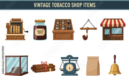 Vintage Tobacco Shop Items and Accessories Collection for Vintage Lifestyle and Business Themes