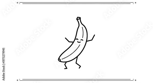 Dancing Banana Character with Happy Face and Arms Raised, Fun Food Illustration