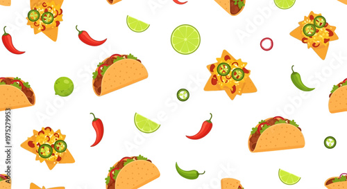 Cinco de Mayo Mexican Food Seamless Pattern Background