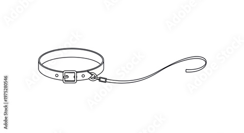 Leather Dog Collar and Leash Outline Drawing