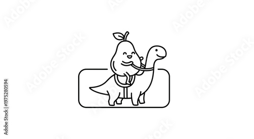 Cute Pear Riding Dinosaur Cartoon Vector Illustration