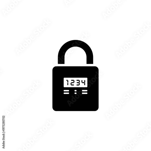 A digital combination lock with a keypad and a secure code displayed on the screen